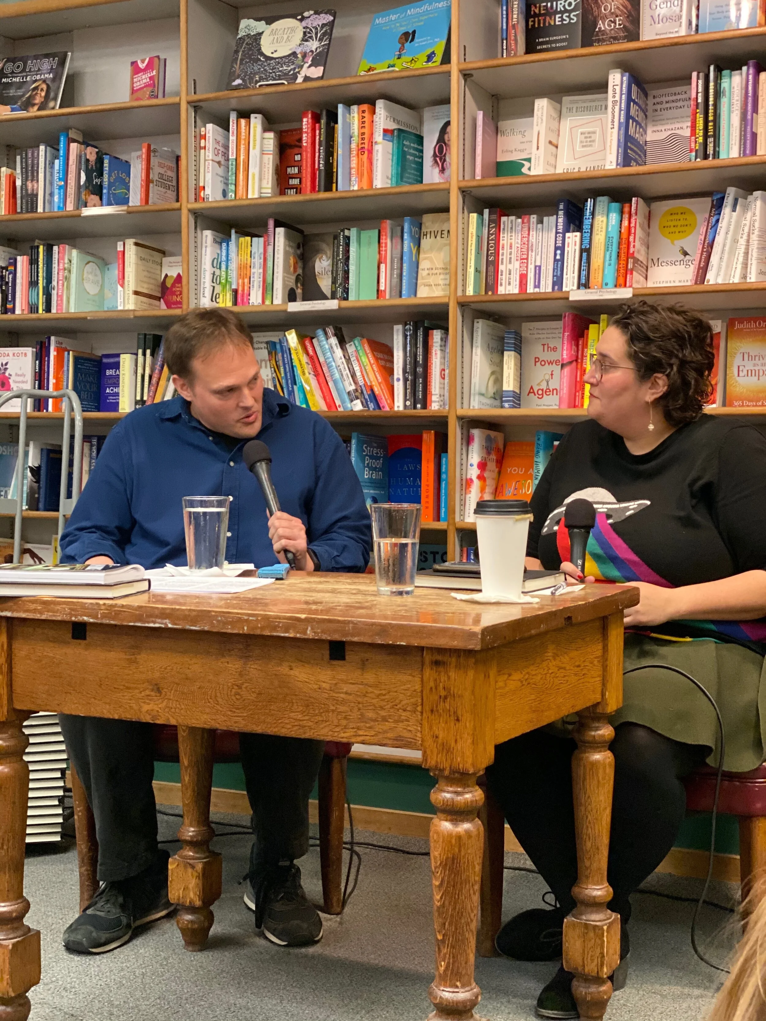 Garth Greenwell (left) and Machado discussing In the Dream House.  Photo by Matteson Quint
