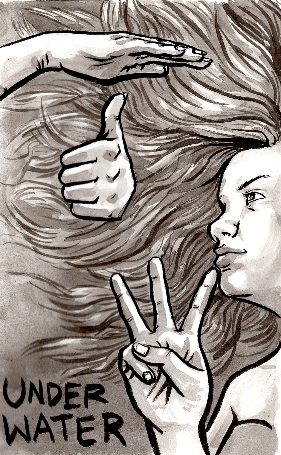 Day 4 UnderwaterCombining two signs: under and water. I first wanted to do this layout with a scuba diver to reference deaf scuba divers. Unlike with most hearing people, the deaf can communicate very well underwater. I had trouble finding the right…