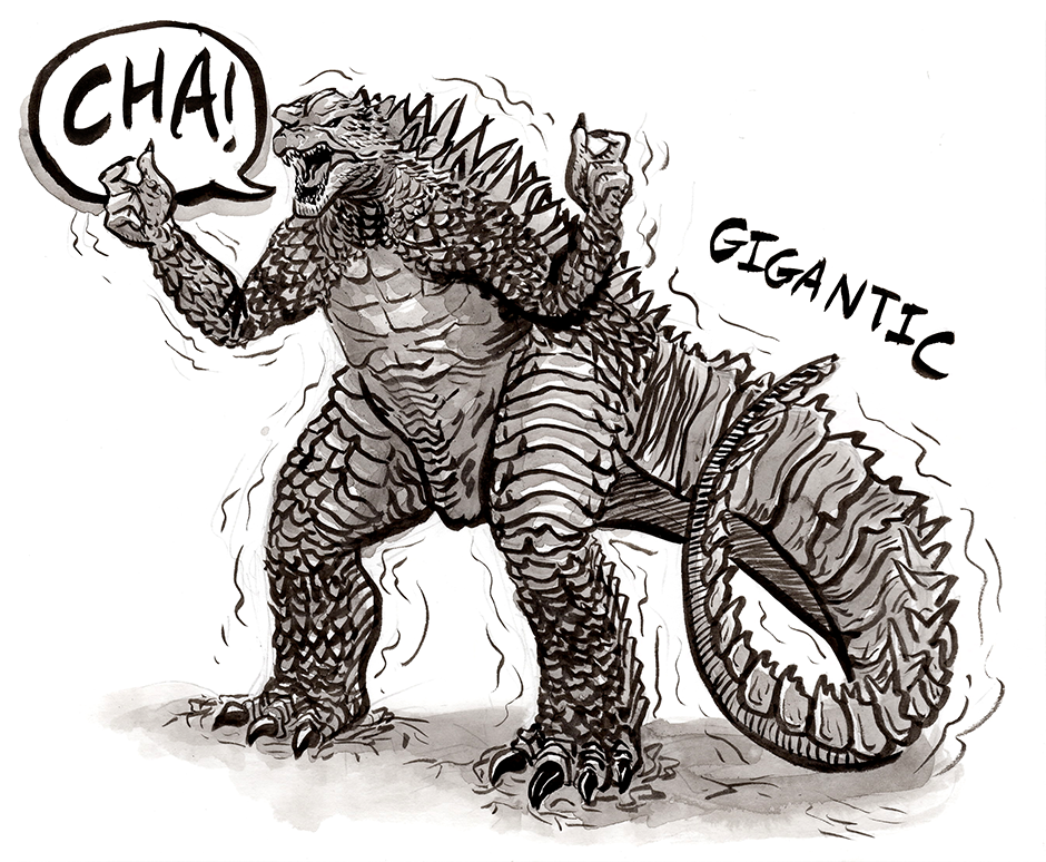 Day 10 Gigantic"Cha!" Is an element of facial grammar. You apply this mouth shape to this sign to elaborate big to be very big. And there you have it: Godzilla signing gigantic.
