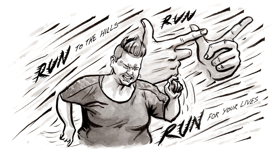 Day 11 RunThis is based off of interpreter Amber Galloway Gallego's ASL cover of Iron Maiden's Run to the Hills. I love how she signs it in her video and to go with it, I've also drawn the traditional textbook sign for run behind her. Check out Ambe…
