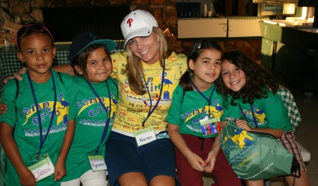 Moyer with campers at Camp Erin 