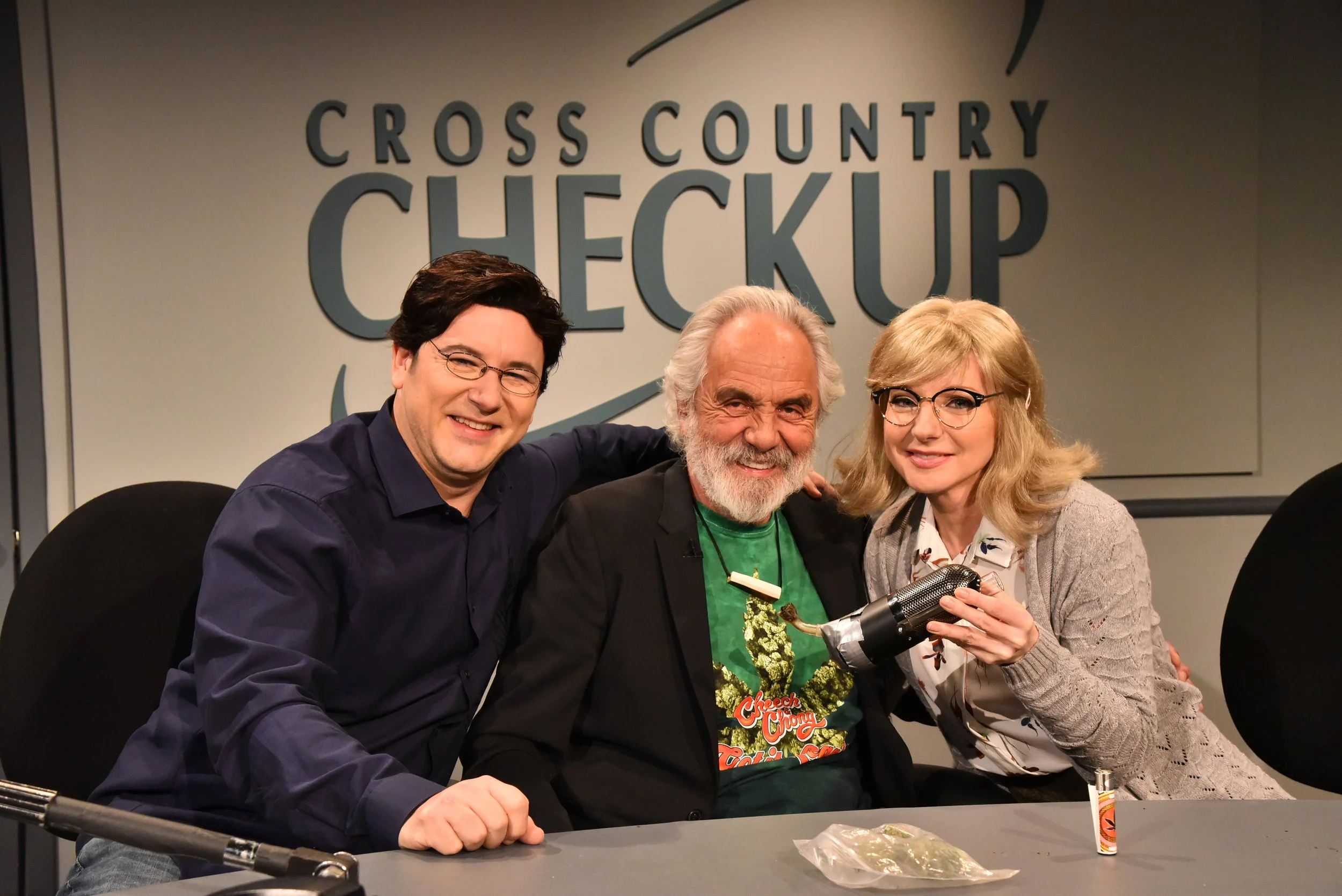 Tommy Chong stops by CBC Radio’s Cross Country Checkup to explain the new cannibis laws to Craig Lauzon (as host Duncan McCue) and Jessica Holmes.