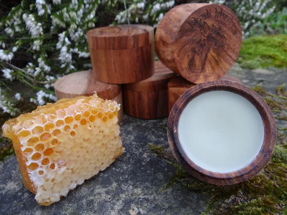 Beeswax Body Balms in Unique Handmade Indian Rosewood Wooden Boxes - Honey, Tea Tree, Chamomile & Calendula and Lavender.