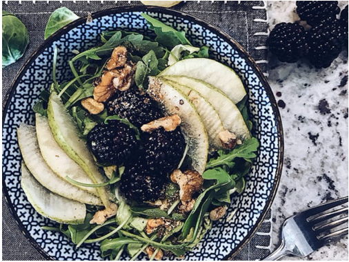 Arugula, Shaved Brussels Sprouts, and Blackberry Salad