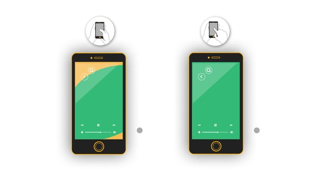 In the context of holding the phone with both hands but using just one, the buttons continue to be located at the best reach areas (green). This is the most ideal situation of using the interface since there is no "out of reach" areas (red) and, thu