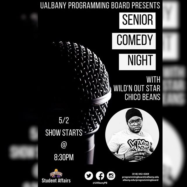 Finna have #UAlbany lit! @ualbanypb Brace yourself for @chicobean! #SeniorComedyNight #WildNOut #TBEventsMedia #CollegeTour