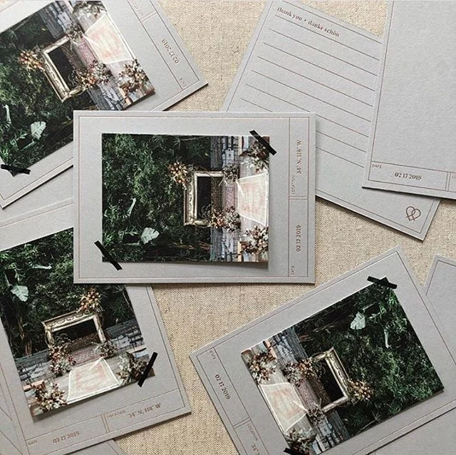 Repost from @johannaketterle of these rad custom wedding thank you cards. Check out the back side of the cards where the couple can write their notes to their guests. ・・・
Personalized thank you cards on Colorplan real grey paper with rose gold foil.

Printing: @aardvarkletterpress 
Paper: @colorplan_papers
Photo Printing: @artifactuprising #weddingthankyou #weddingthankyoucards #letterpress #letterpressedwedding