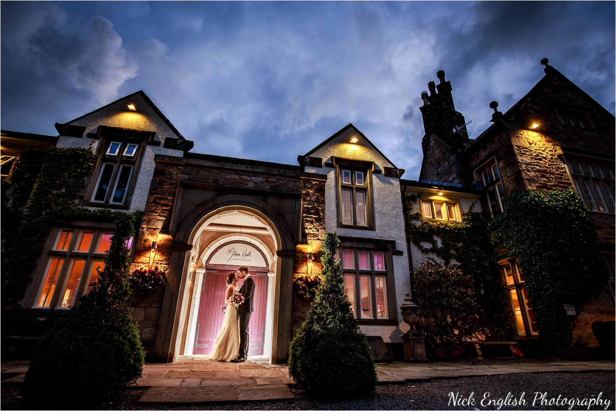 Bride Groom portrait Mitton Hall Wedding Night Photograph