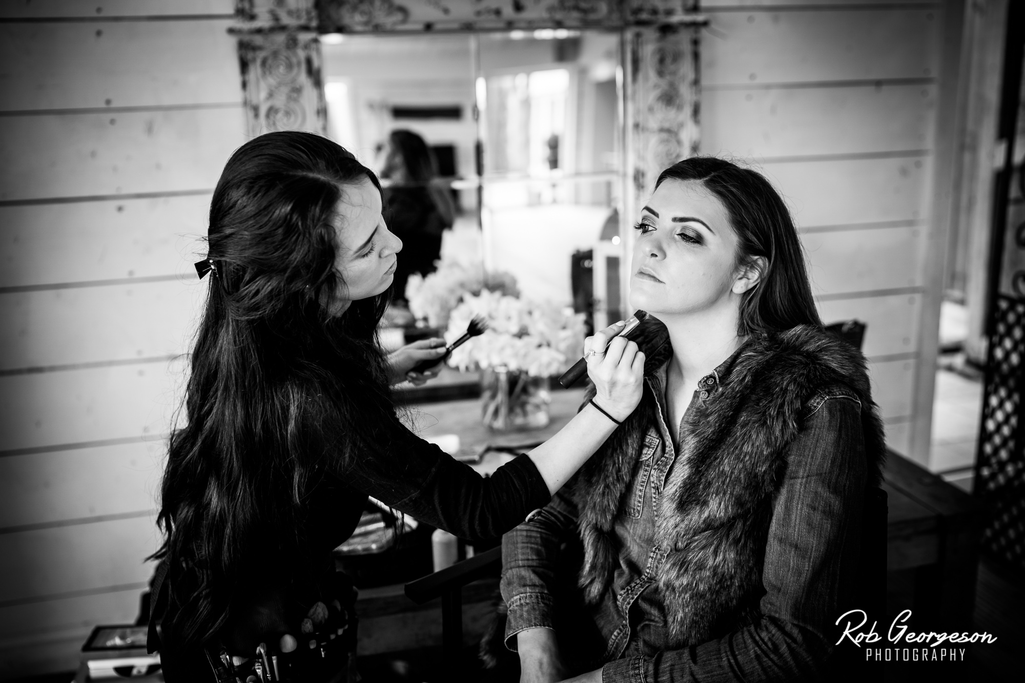 Makeup on bride at Bashall Barn Wedding
