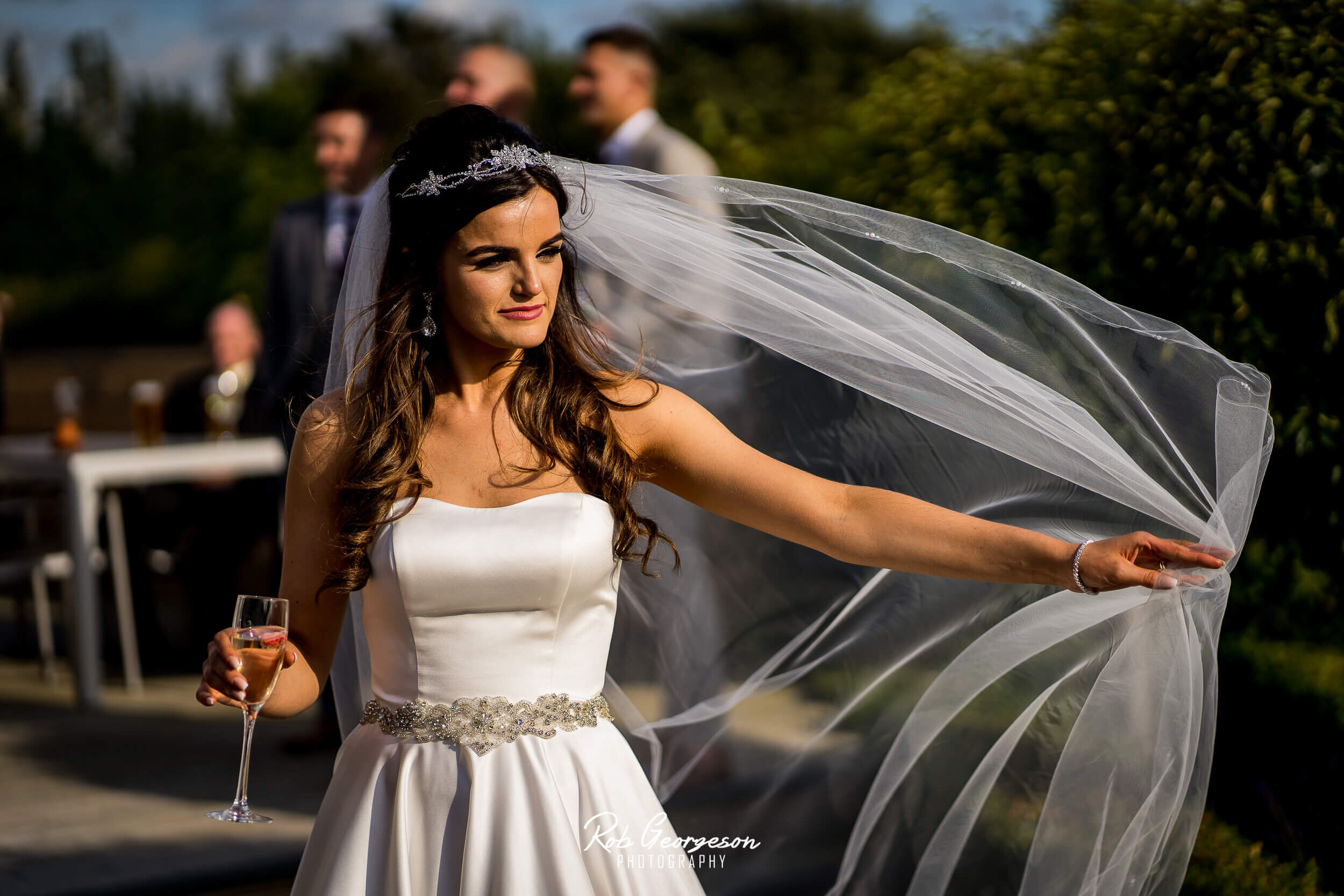 bride with her veil in the wind 