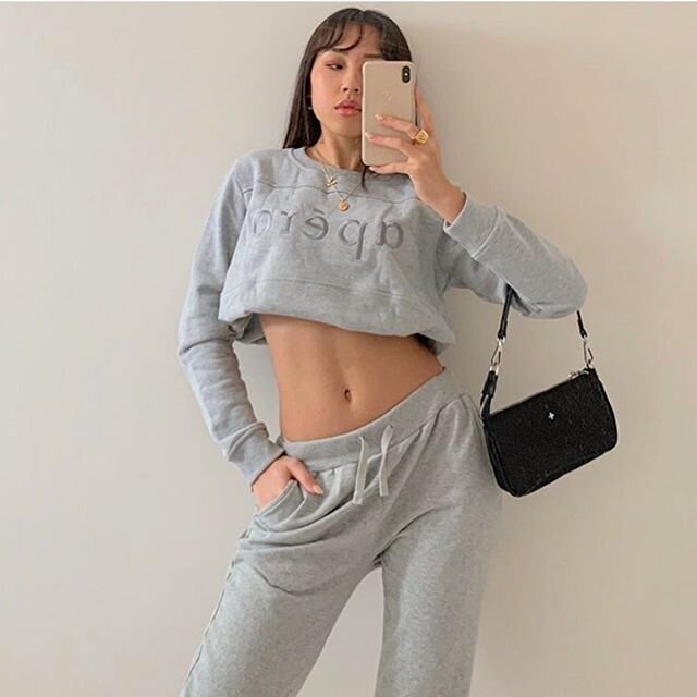 Definitely a tracksuit any day 💯 | The Embroidered Panel Jumper in Grey Marle by @aperolabel styled by @vanessaa_li ⚡️ #tracksuit #loungewear #aperolabel #comfort