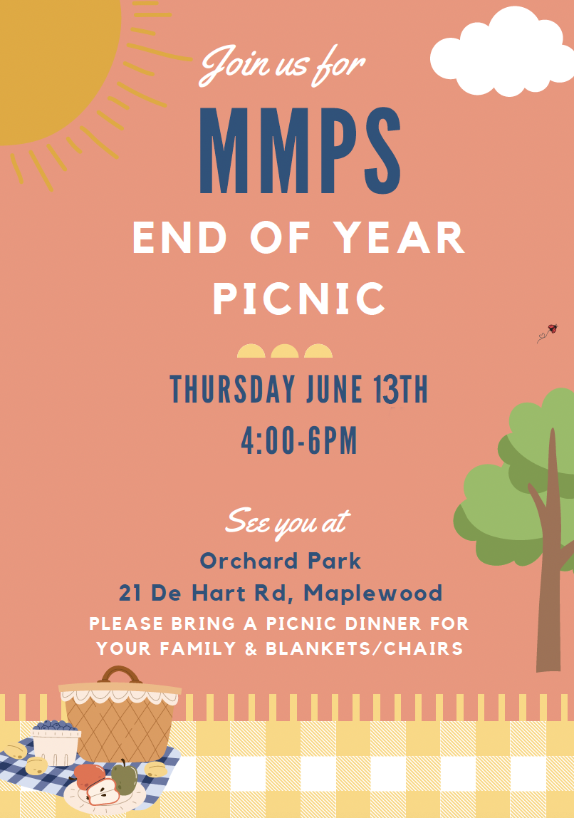 All School Picnic (Rain Date June 14th)- 4-6PM