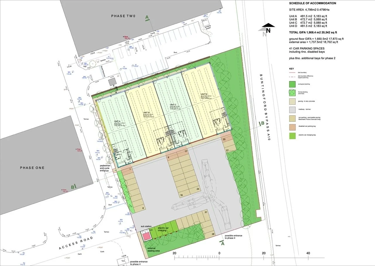 Site plan of approved business park, hertfordshire