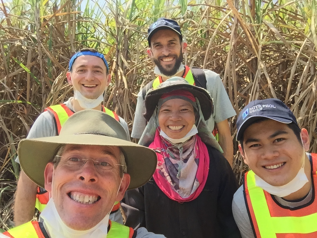 Done up like sore toes in our safety gear, we coaches and the Nestle Responsible Sourcing Team had a great experience learning how to cut cane with this lovely Thai lady. 