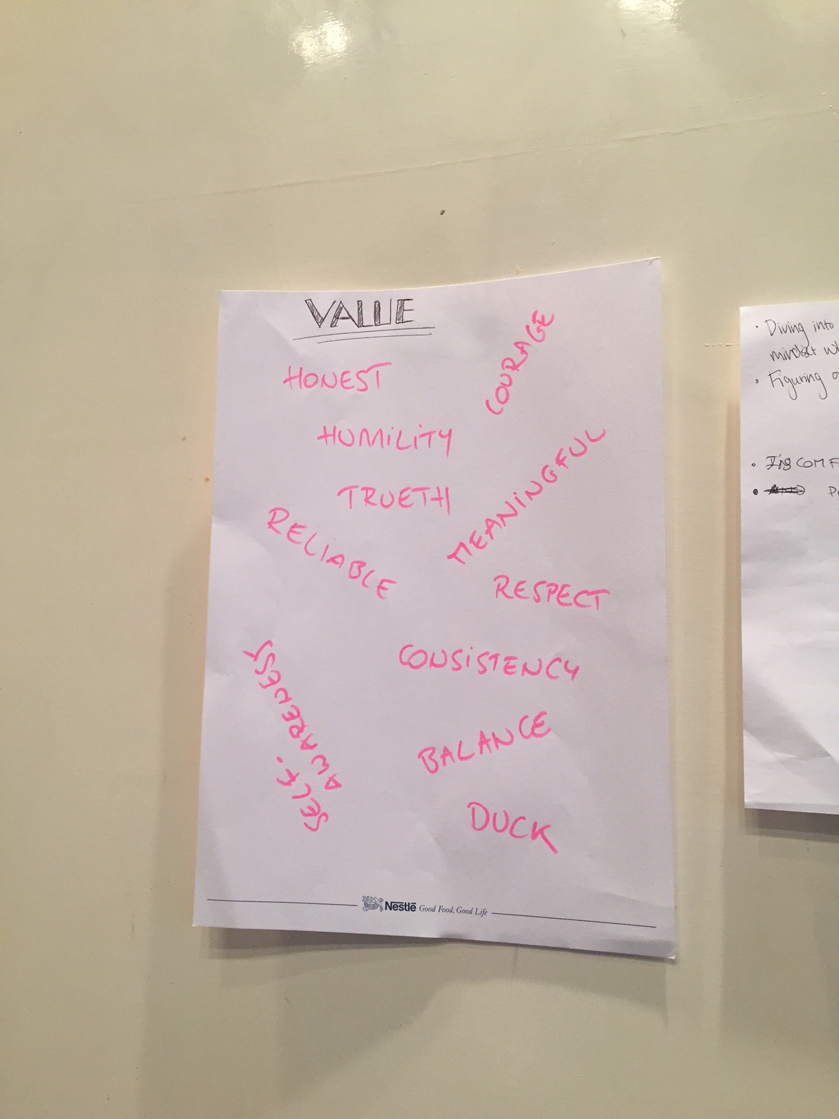 Part of the wrap up for the week. A focus on Values. And there's that Duck again...you learn more about the Duck in the next podcast where I speak with each of the RS Team members to get their thoughts on what the week meant for them
