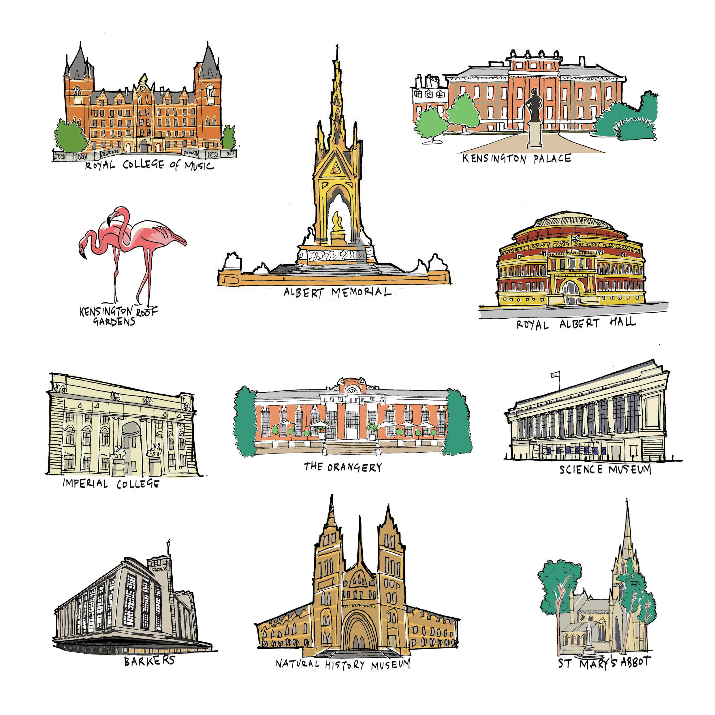 Rebecca_Lea_Williams_Illustration_Illustrated_Buildings_Kensington_Palace_Albert_Memorial_Flamingoes.jpg