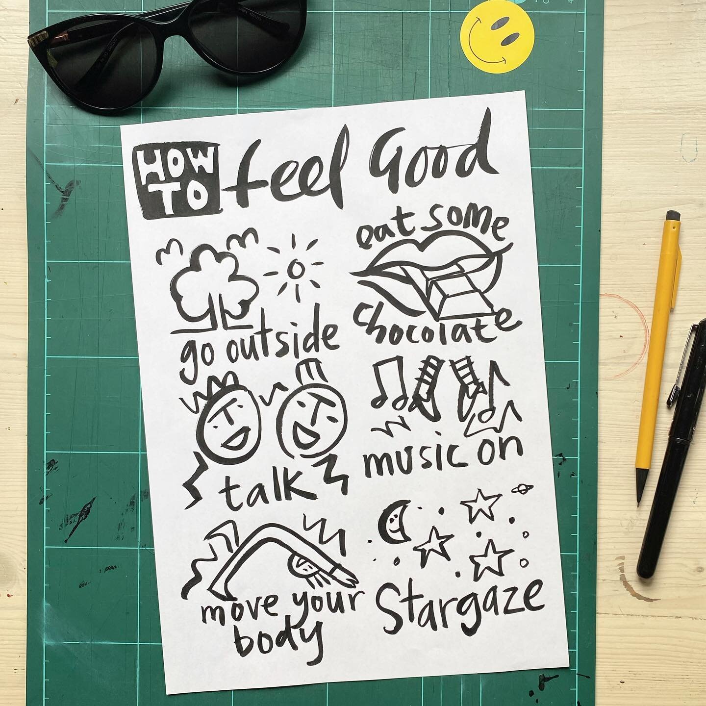 🕶 Struggling a bit this week so made a little reminder for me to see with my eyes 👀!!
Things things help me for defo.
What would yours say?
#howtofeelgood #eatchocolate #gooutside #musicon #talktome #moveyourbody #stargaze