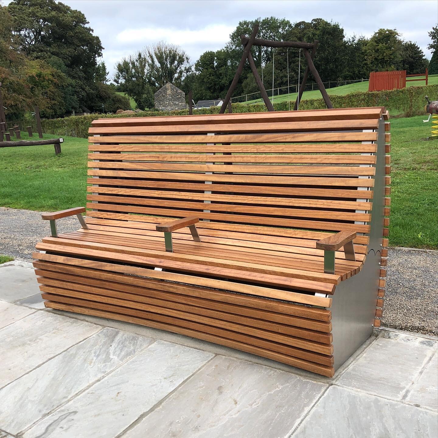 Salmon bench at Dún na Sí Amenity & Heritage Park, Moate, Co. Westmeath. Produced in collaboration with OPW. #publicbenches #opwireland