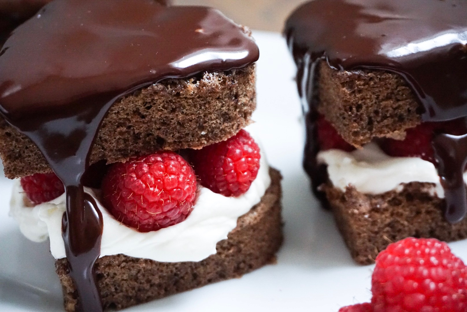 Valentines Chocolate Cream Ganache Cakes With Raspberries