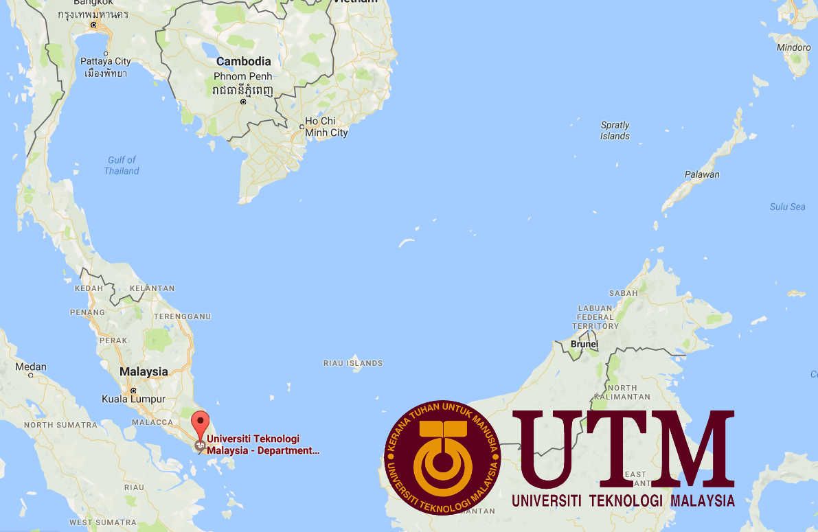 Map of Malaysia with locator pin at University Technology Malaysia