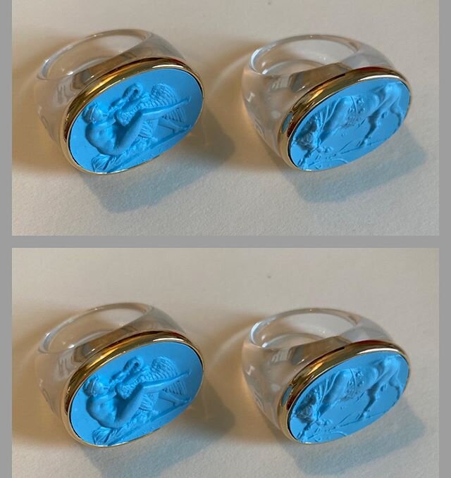 size 7 intaglio rings▫️$195▫️clear lucite base▫️please DM etc. for details #intaglio #cameo #rings #blues #amust #agoto #charlestonstudio