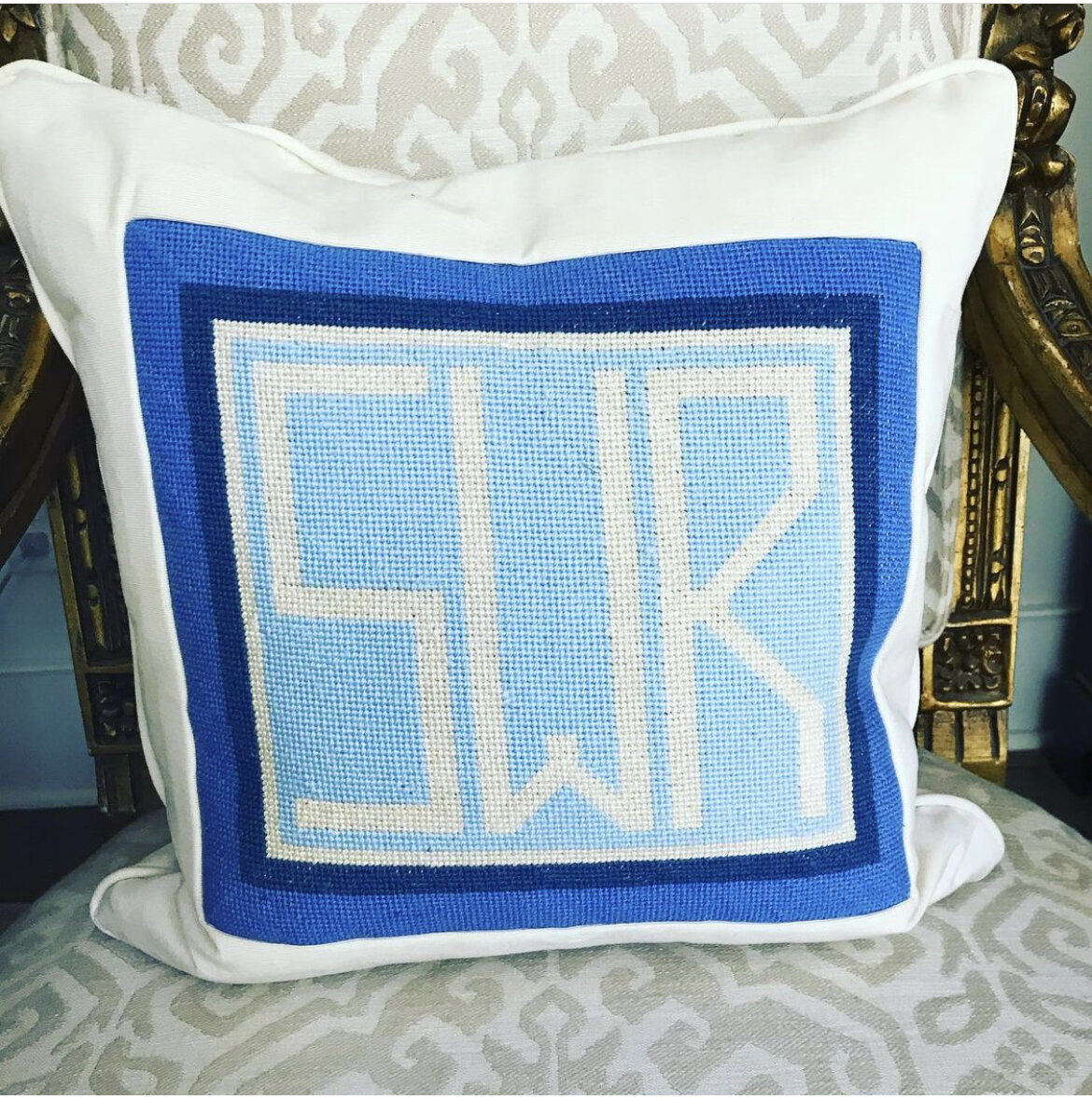 Custom Monogram Needlepoint Accent Pillow