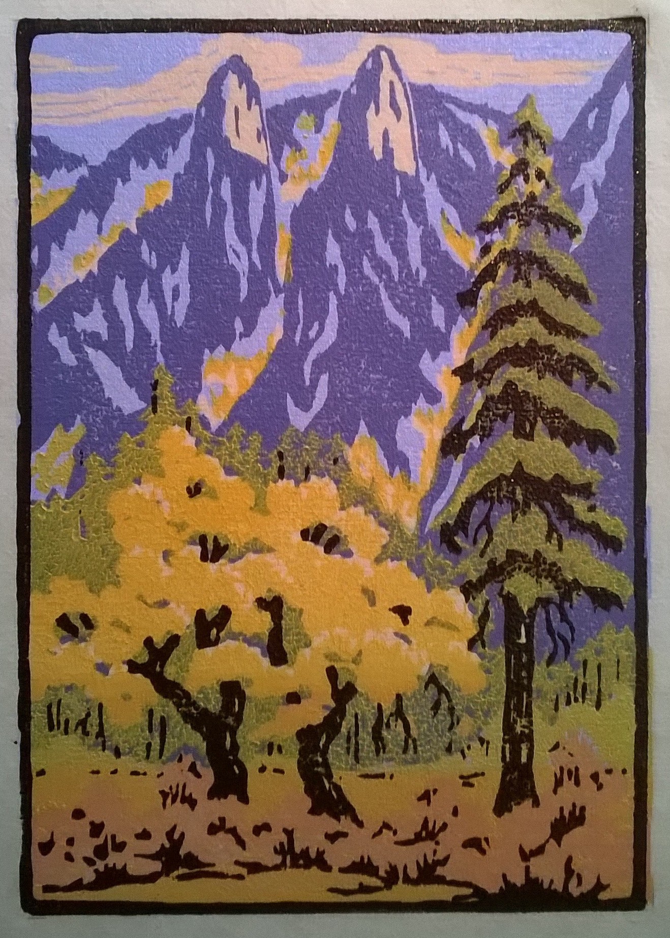 Cathedral Spires Fall | Woodcut by Martino Hoss | Original blocks carved in 1928 by Della Taylor Hoss, 5.25 x 7.5 in | $250