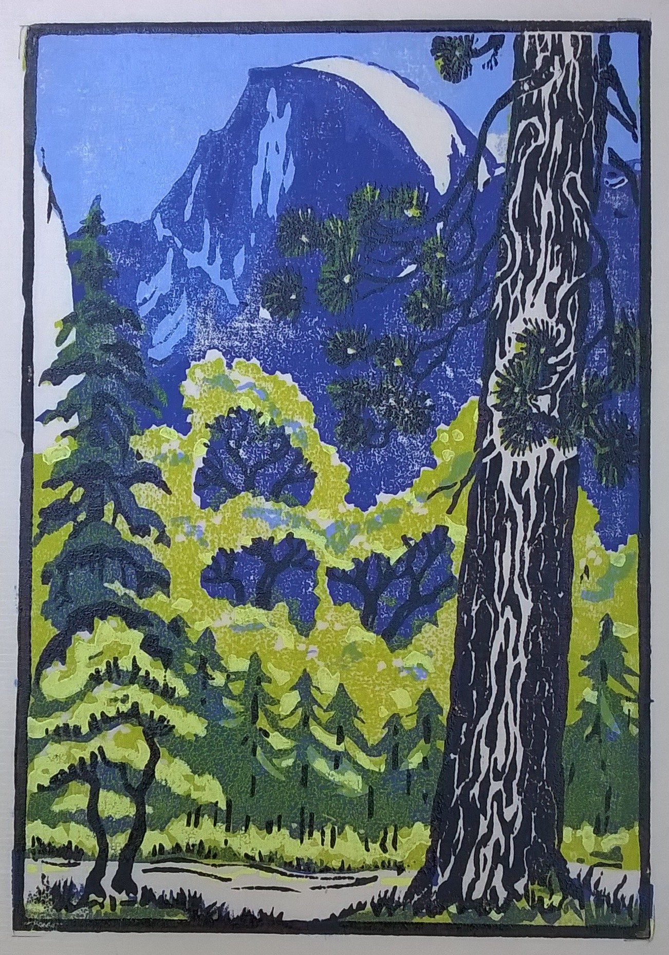 Half Dome Spring, Yosemite | Woodcut by Martino Hoss | Original blocks carved in 1928 by Della Taylor Hoss, 5.25 x 7.5 in | $250