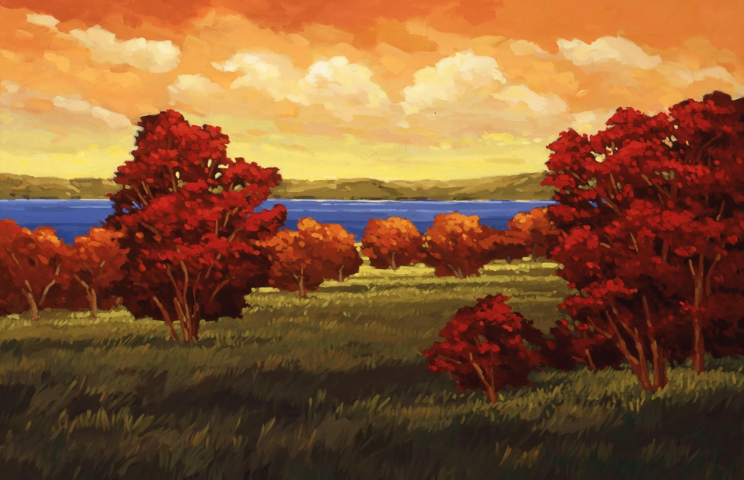 Red Trees at Dusk | Acrylic on Canvas | 62 x 40 in
