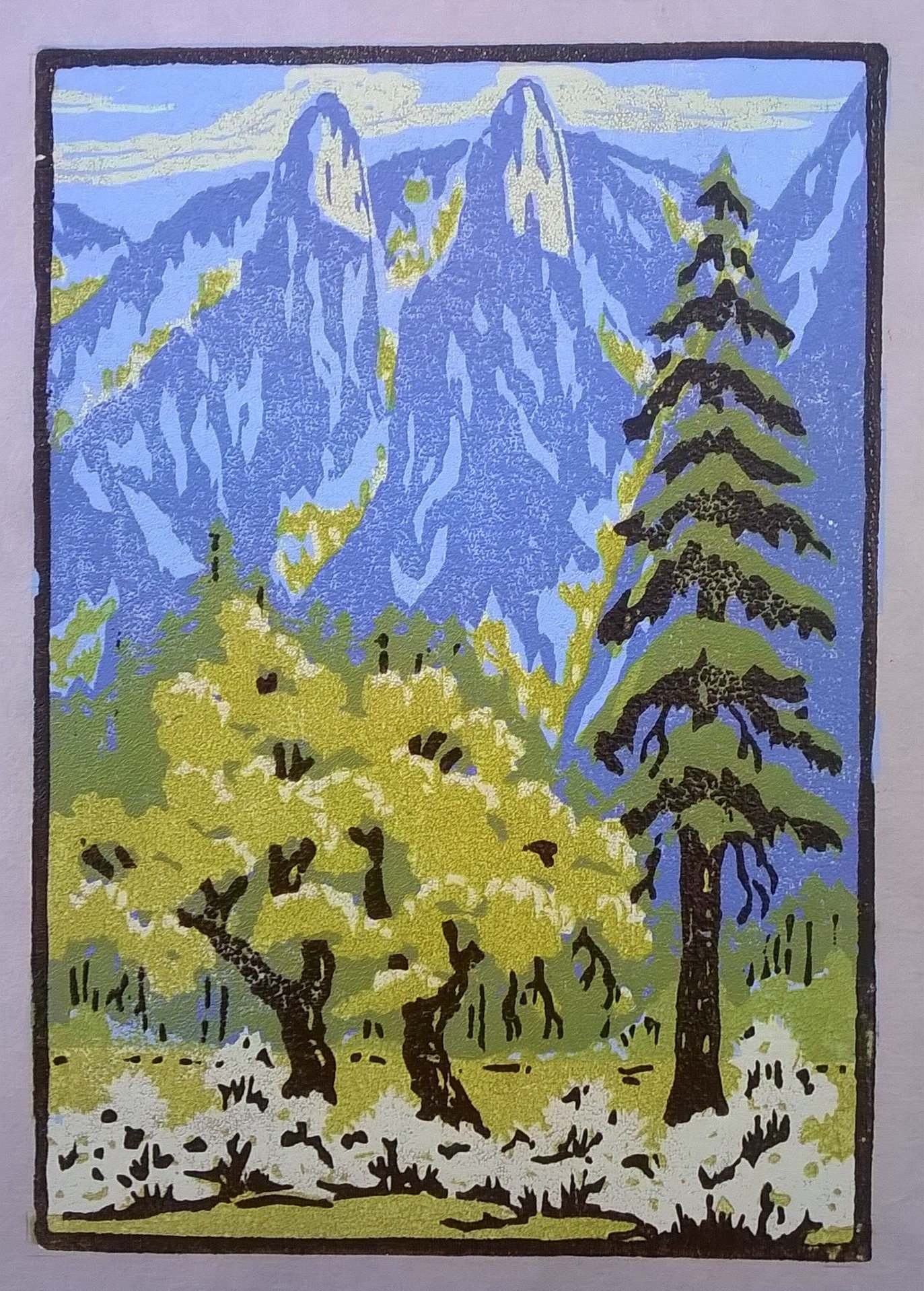 Cathedral Spires Spring | Woodcut by Martino Hoss | Original blocks carved in 1928 by Della Taylor Hoss, 5.25 x 7.5 in | $250