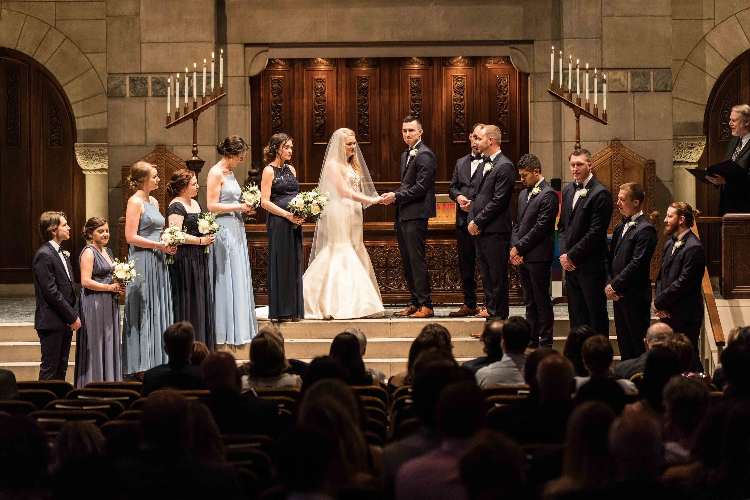 Church ceremony bride and groom exchange rings