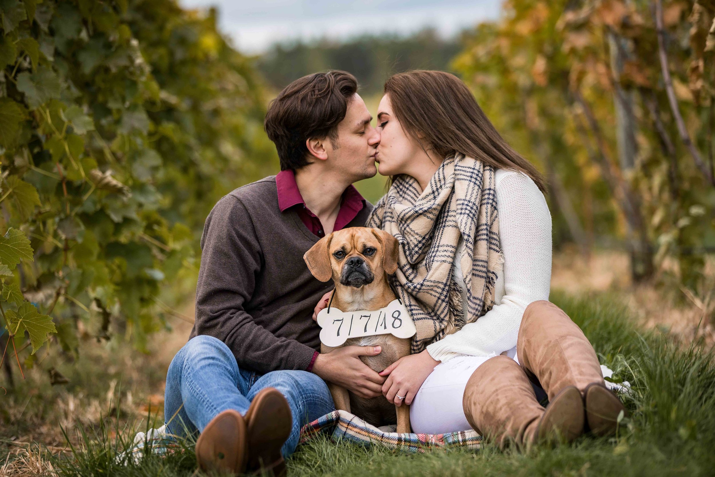  save the date kiss with the dog wearing the date 