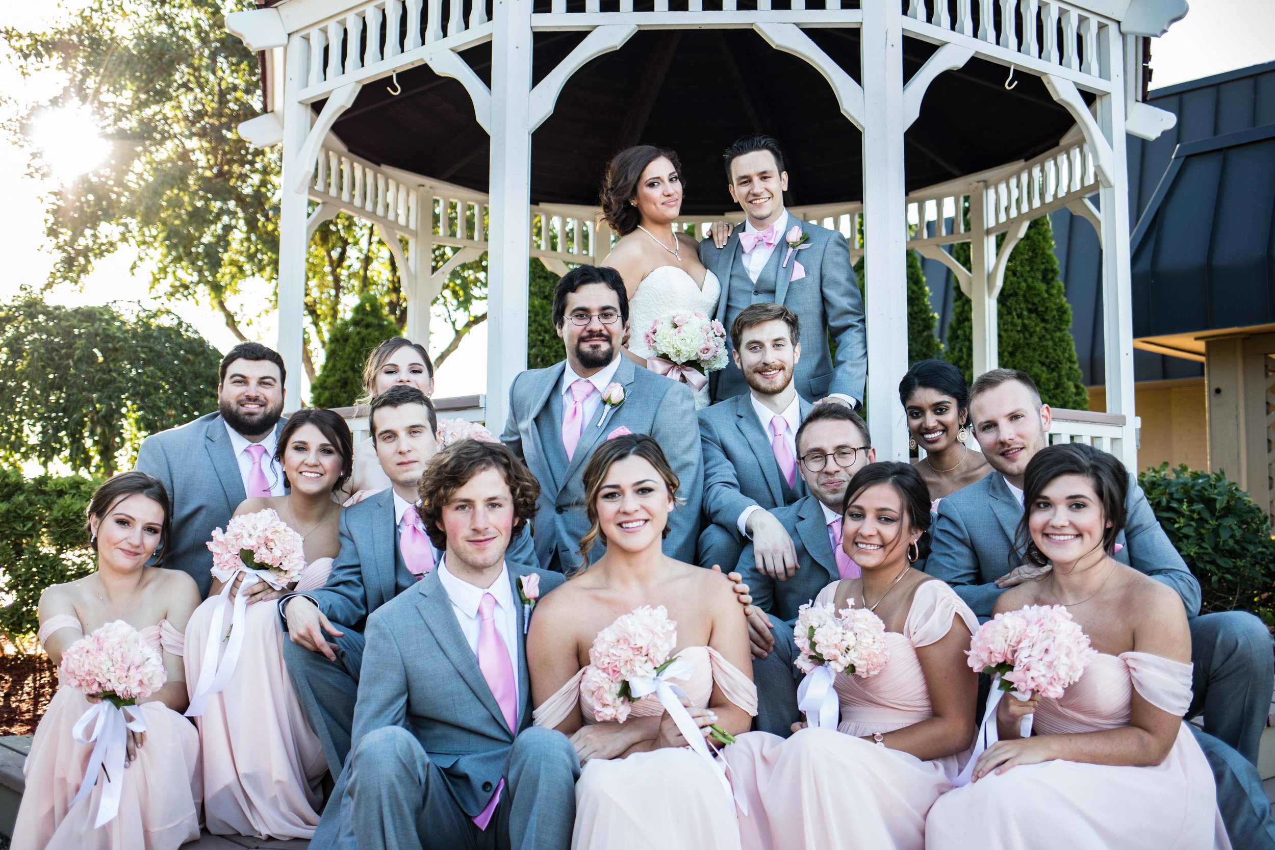  entire wedding party in a gazebo 