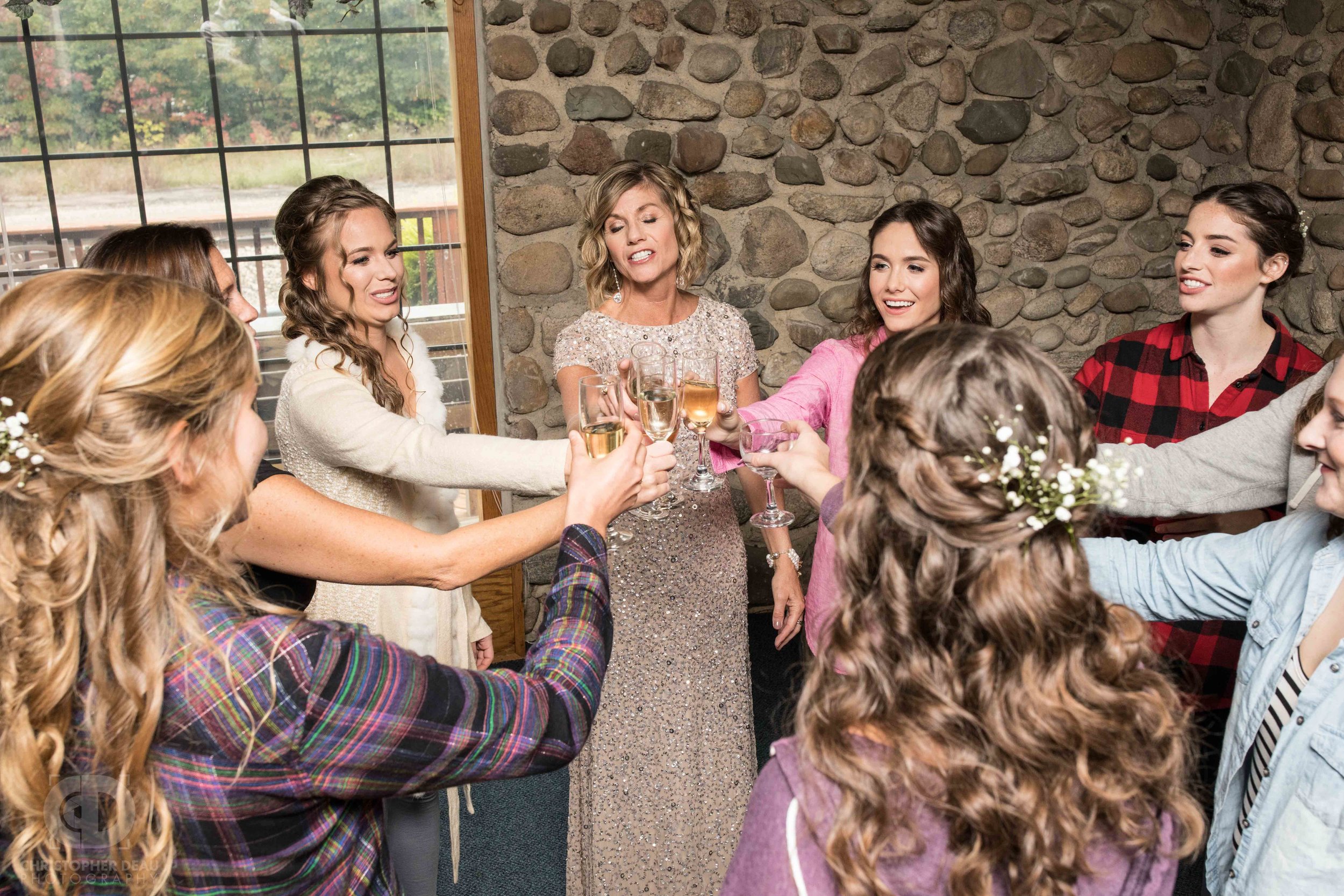  The bridesmaids share a champagne toast 