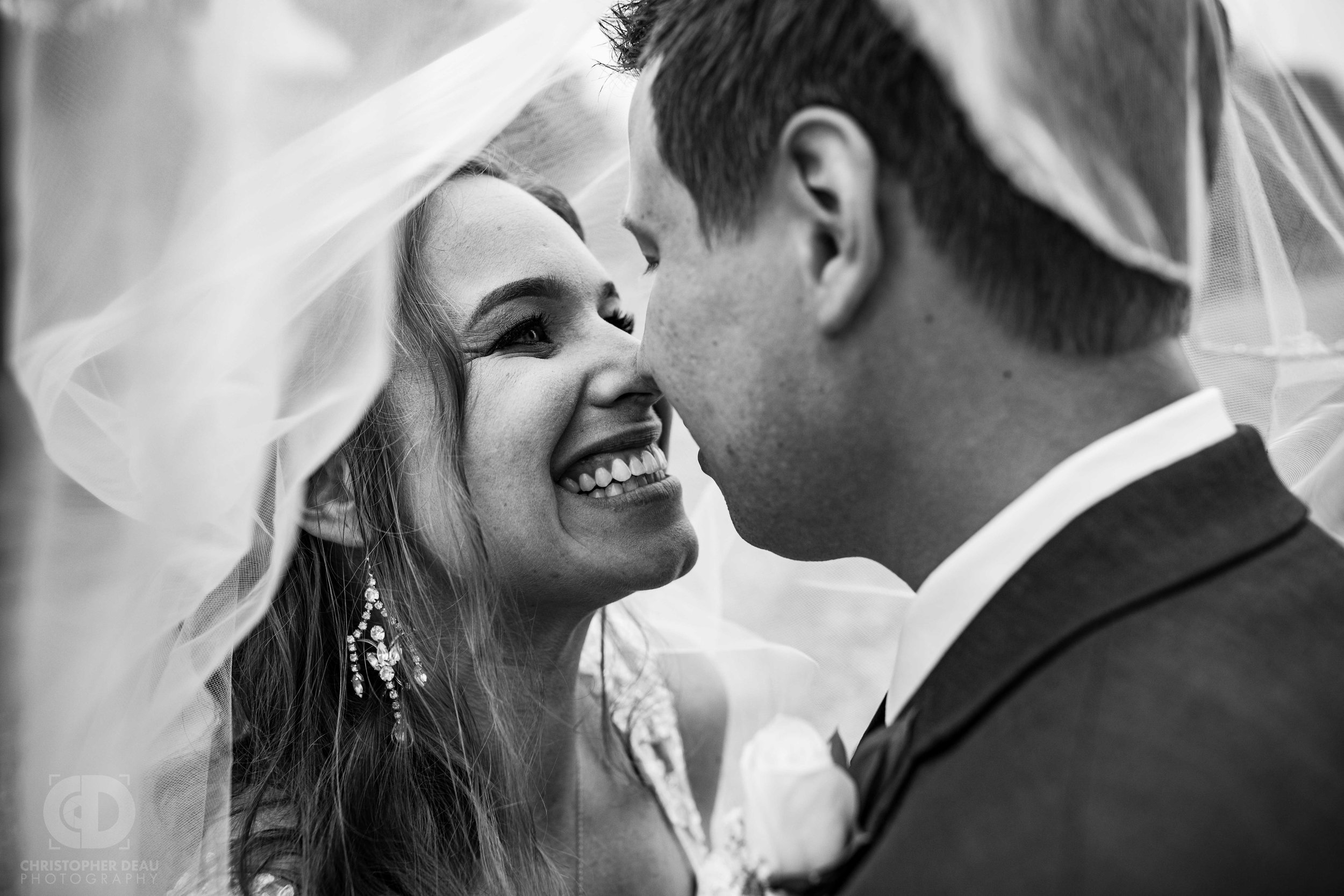  Bride and Groom kiss under her veil  