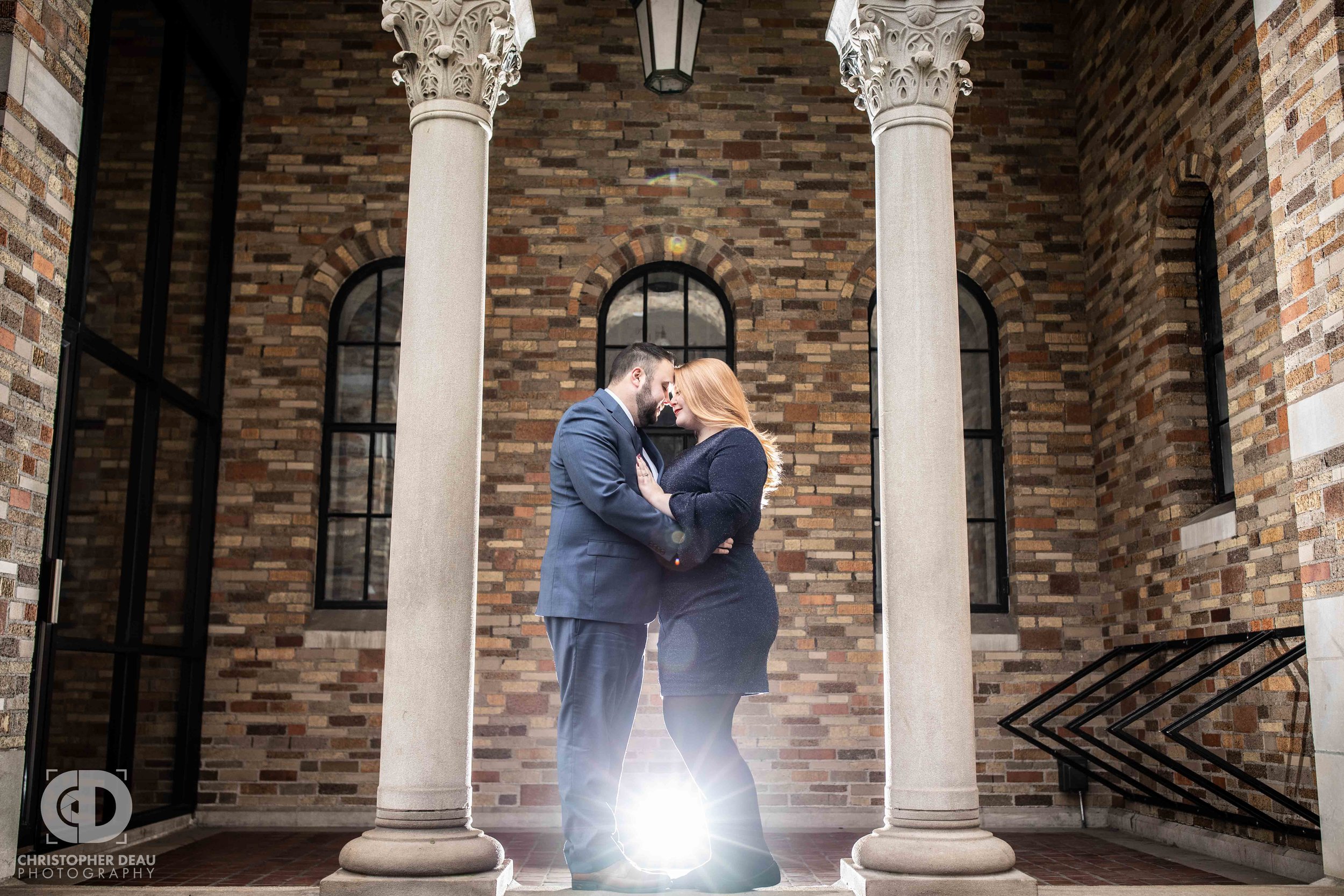  Unique engagement session photo at the fountain street church in Grand Rapids 