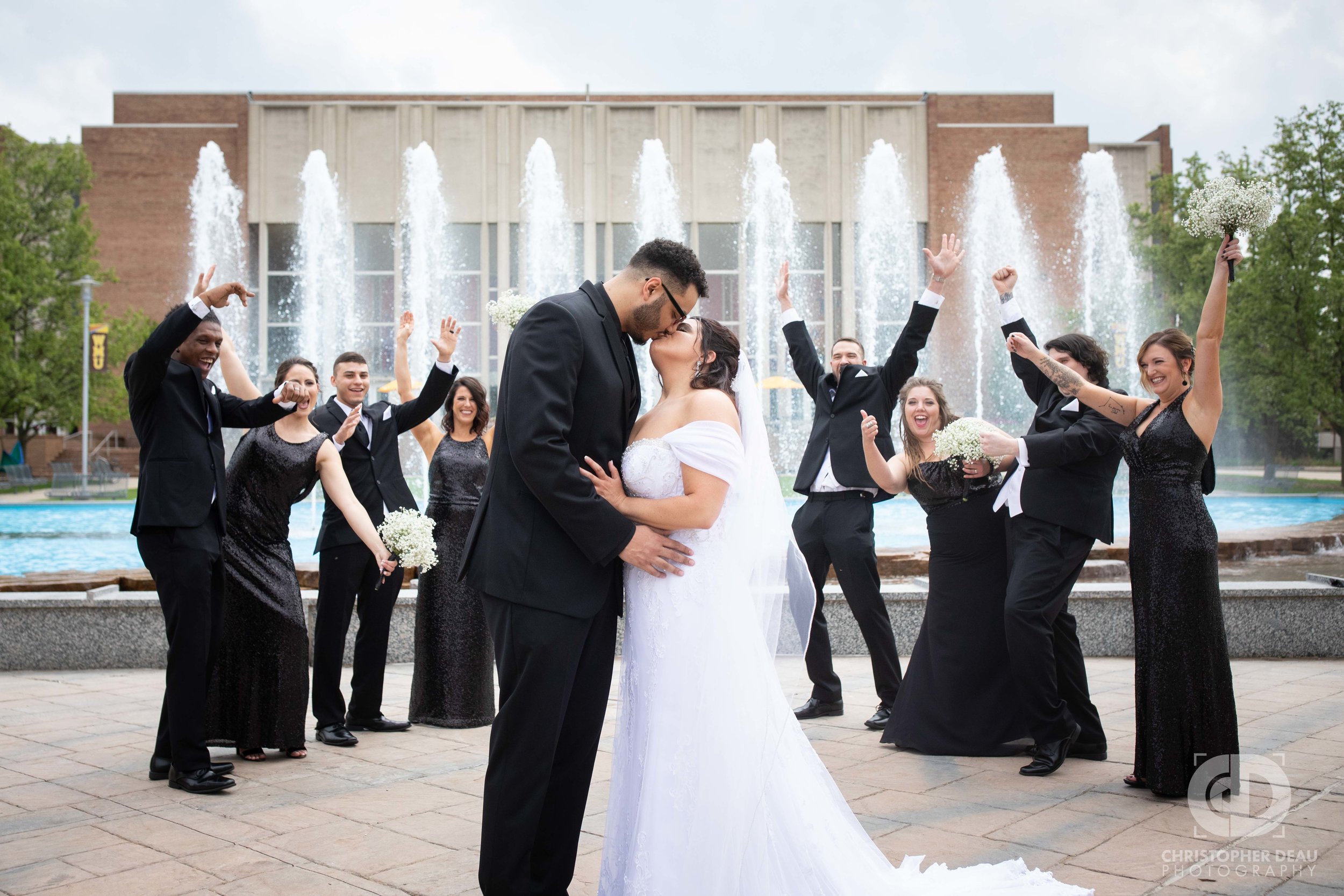  Bridal party at WMU fountains near Miller Auditorium 