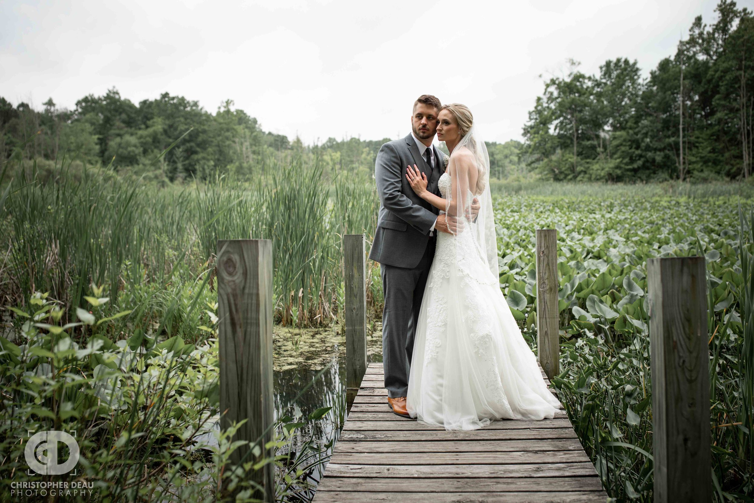  bride and groom at gable hill dock 