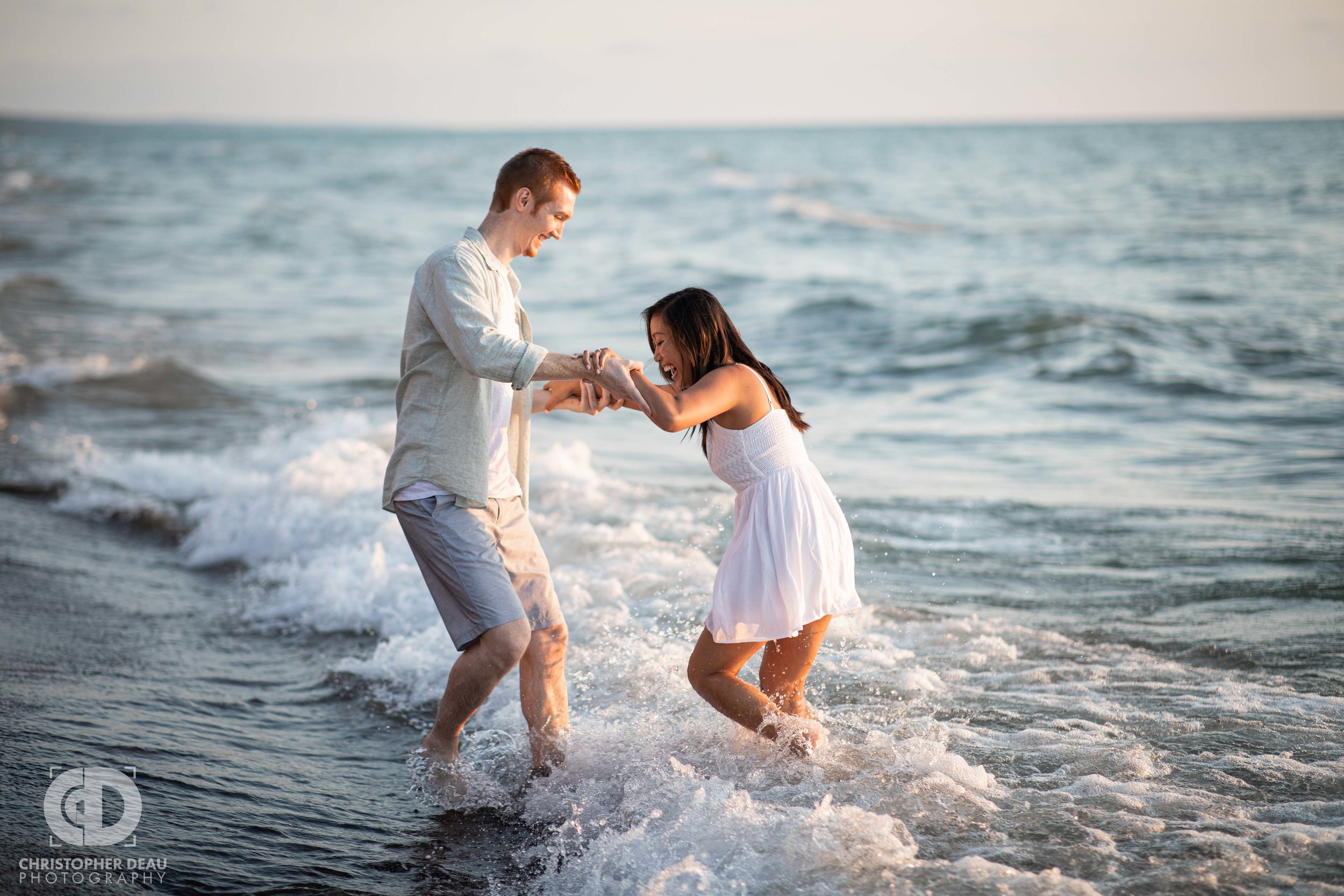  Engagement photo session in the water of Lake Michigan 