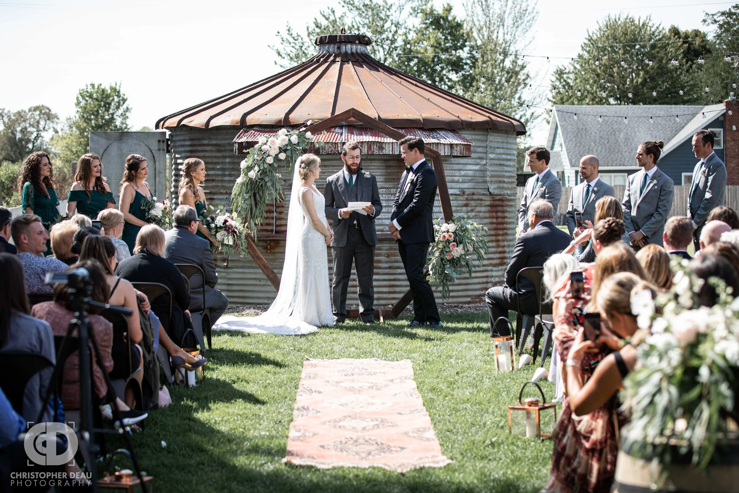 wedding ceremony at journeyman distillery