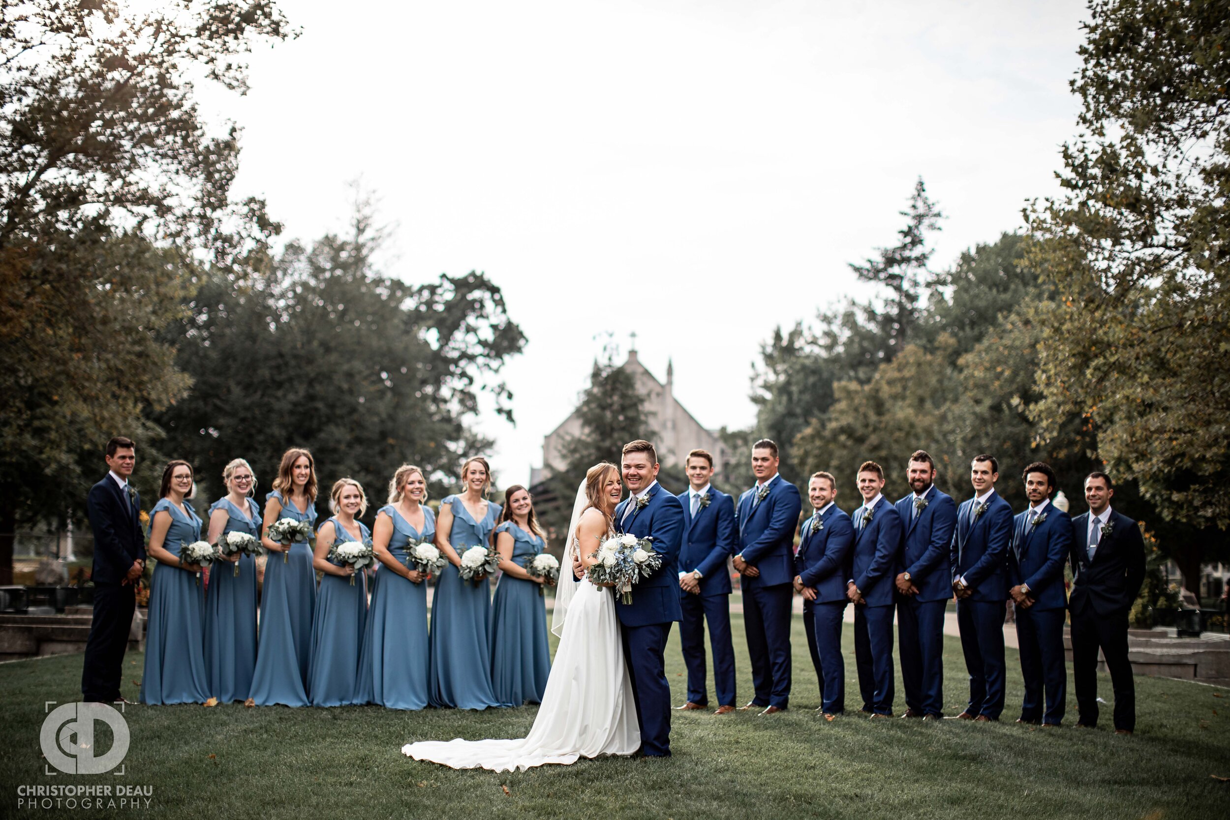  Wedding party gathered in Bronson Park in Kalamazoo Michigan 