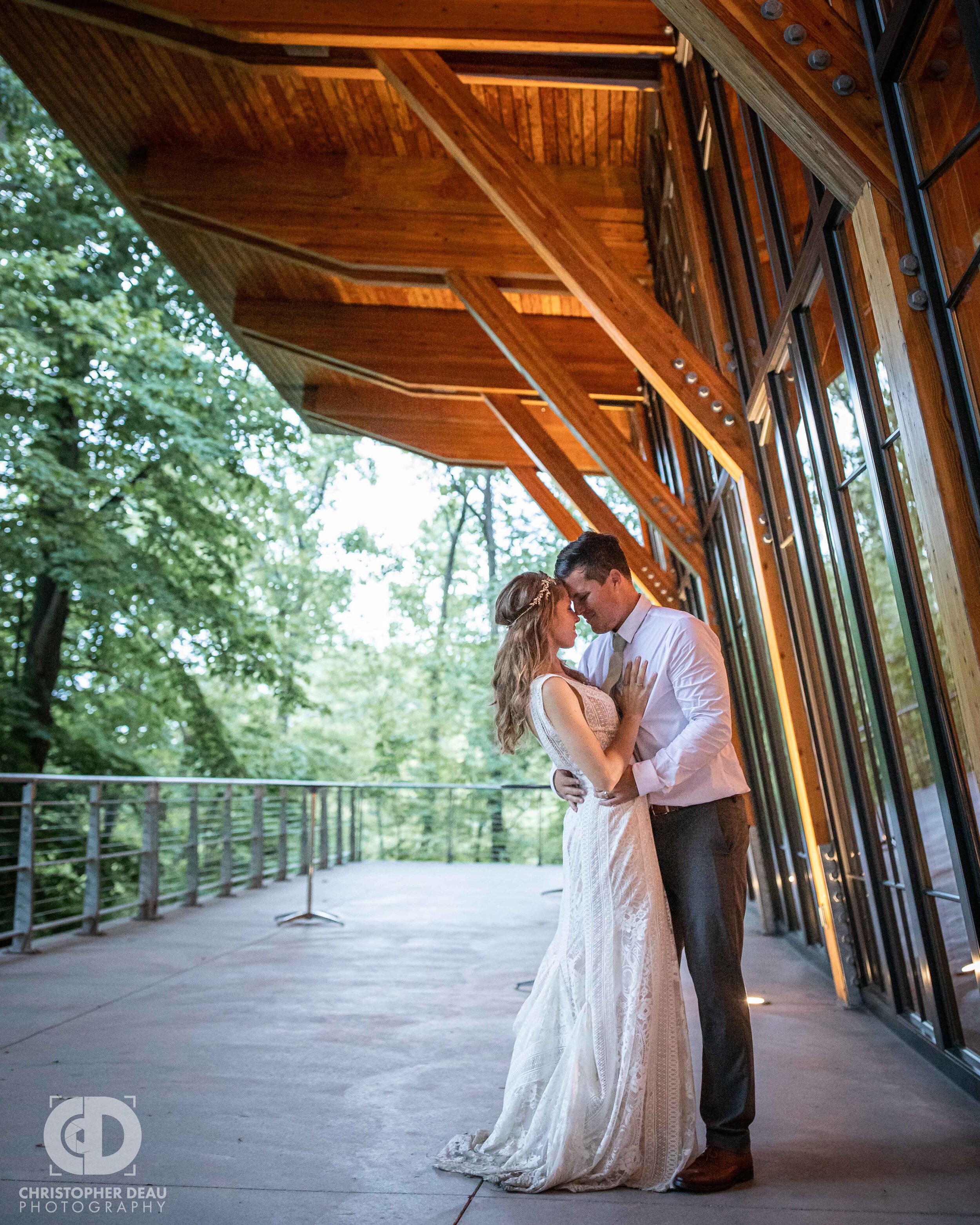  Bride and Groom during their wedding reception at the Bissell Tree House 