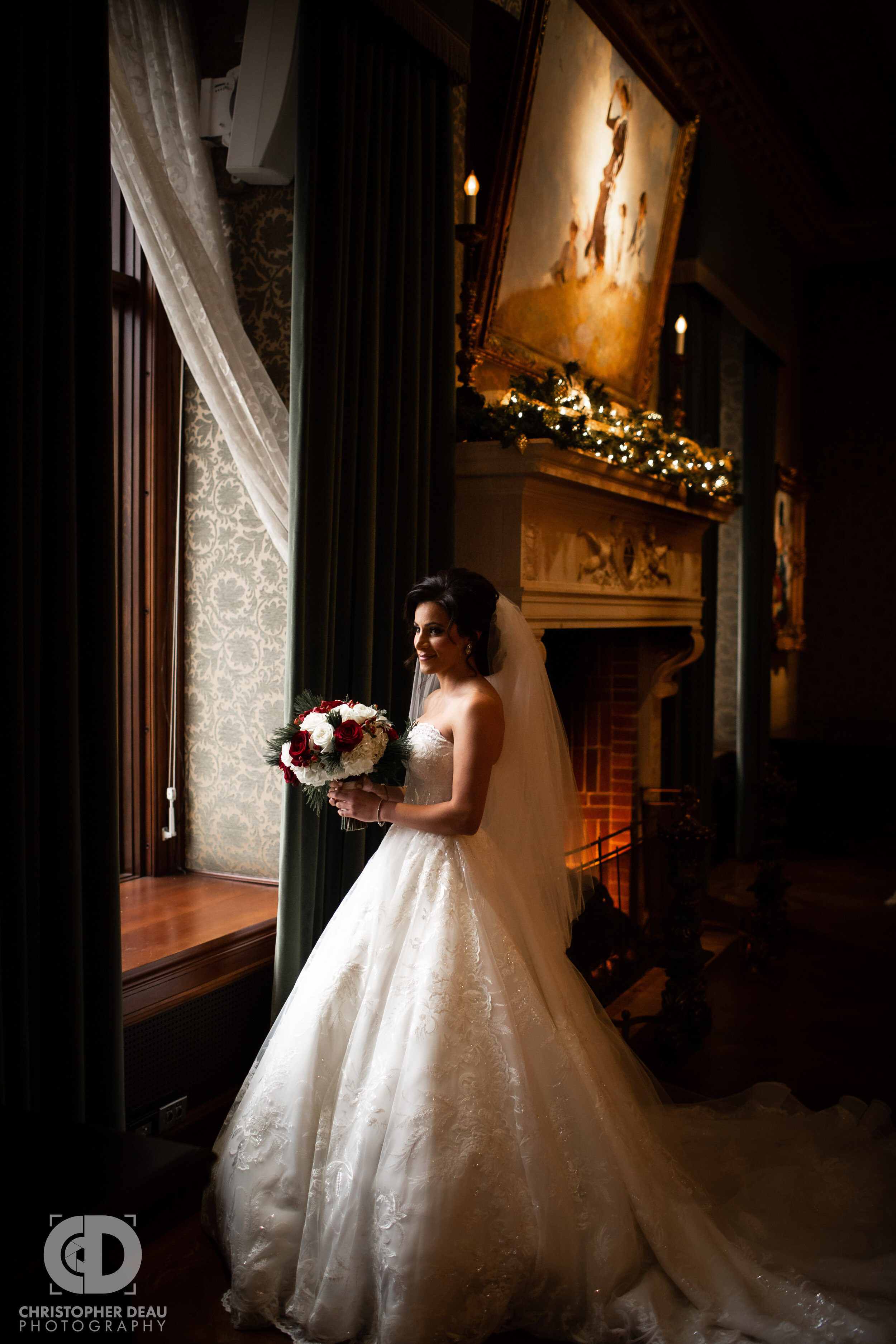  Bride in front of a window at the Detroit Athletic Club 