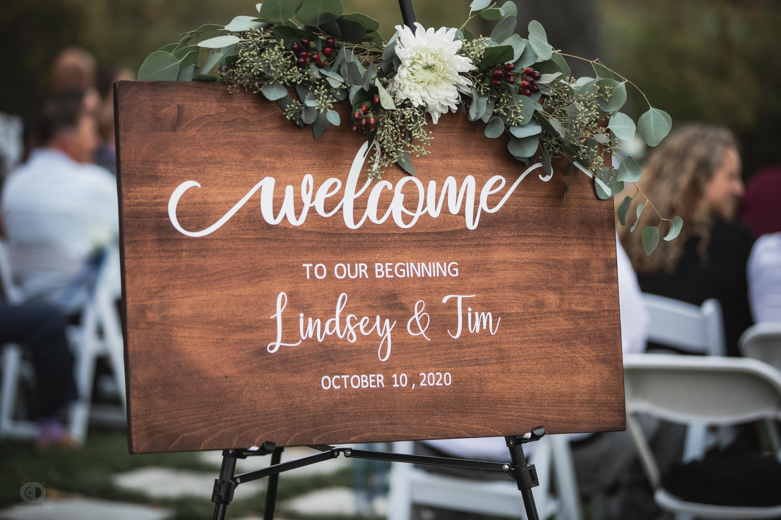  welcome sign to wedding ceremony 