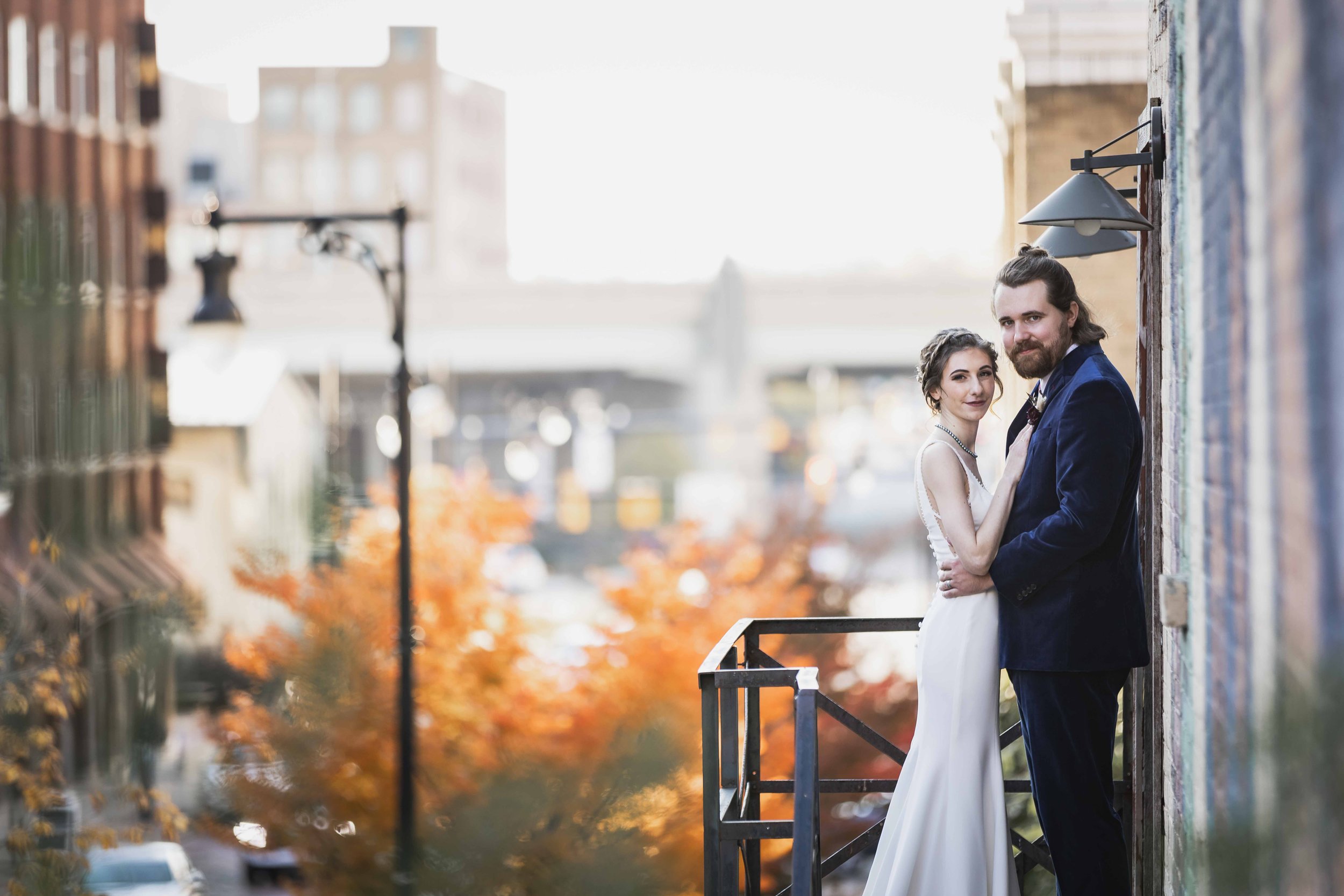  bride and groom overlooking downtown grand rapids 