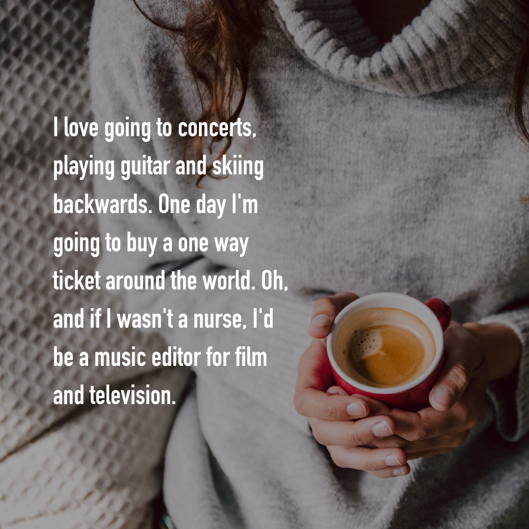 I love going to concerts, playing guitar and skiing backwards. If I didn't have kids, I'd buy a one way ticket around the world. My dream job would be choosing music for film and television..png