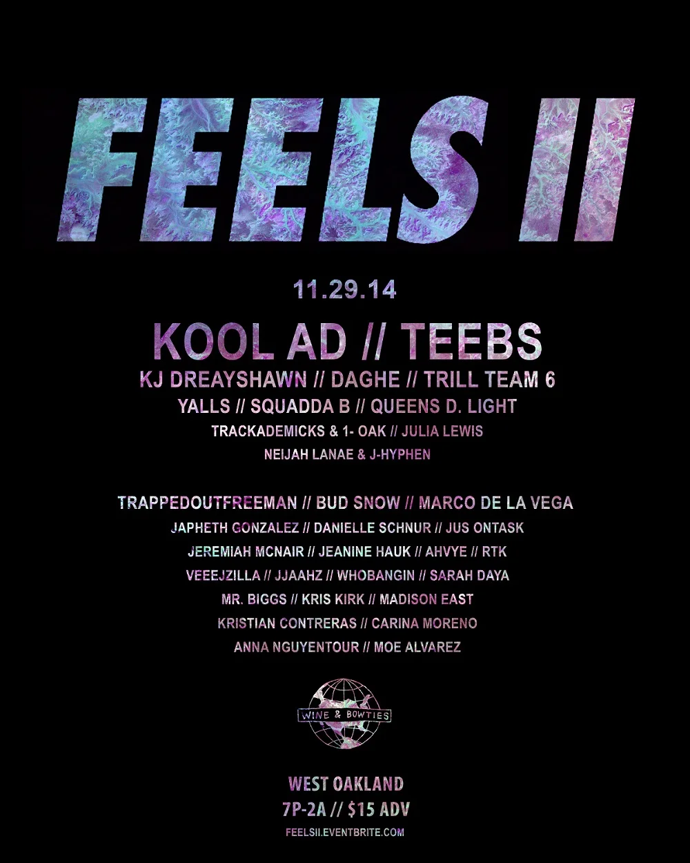OAKLAND :: Feels II is coming, Sat. 11/29 and NIGHTED will have the zine library out, plus Madison East, Kris Kirk, Moe Alvarez and lots of other homies will have photos up. Advance tickets are up now :: http://feelsii.eventbrite.com/
