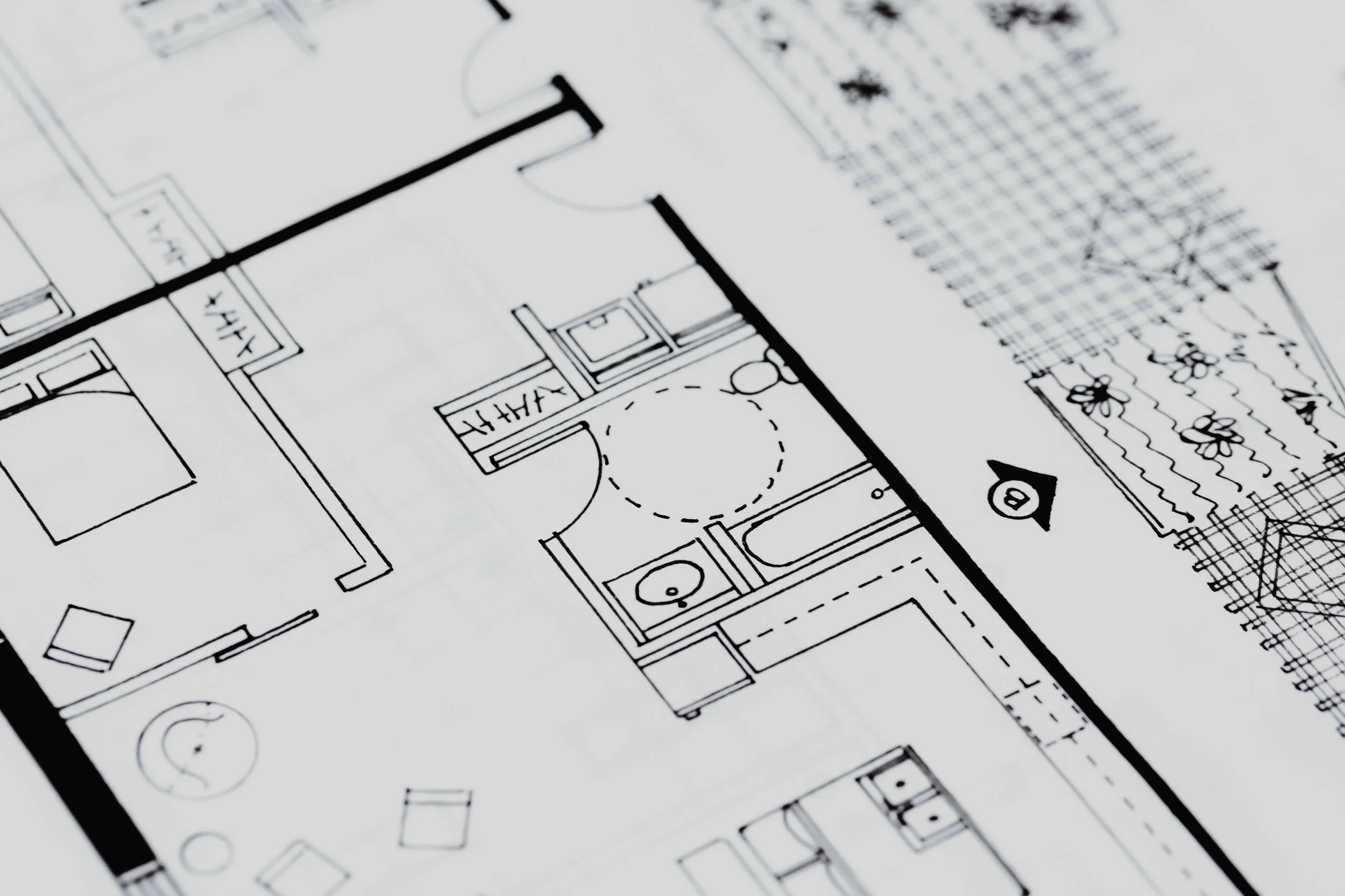 Hand drafted floor + ceiling plans