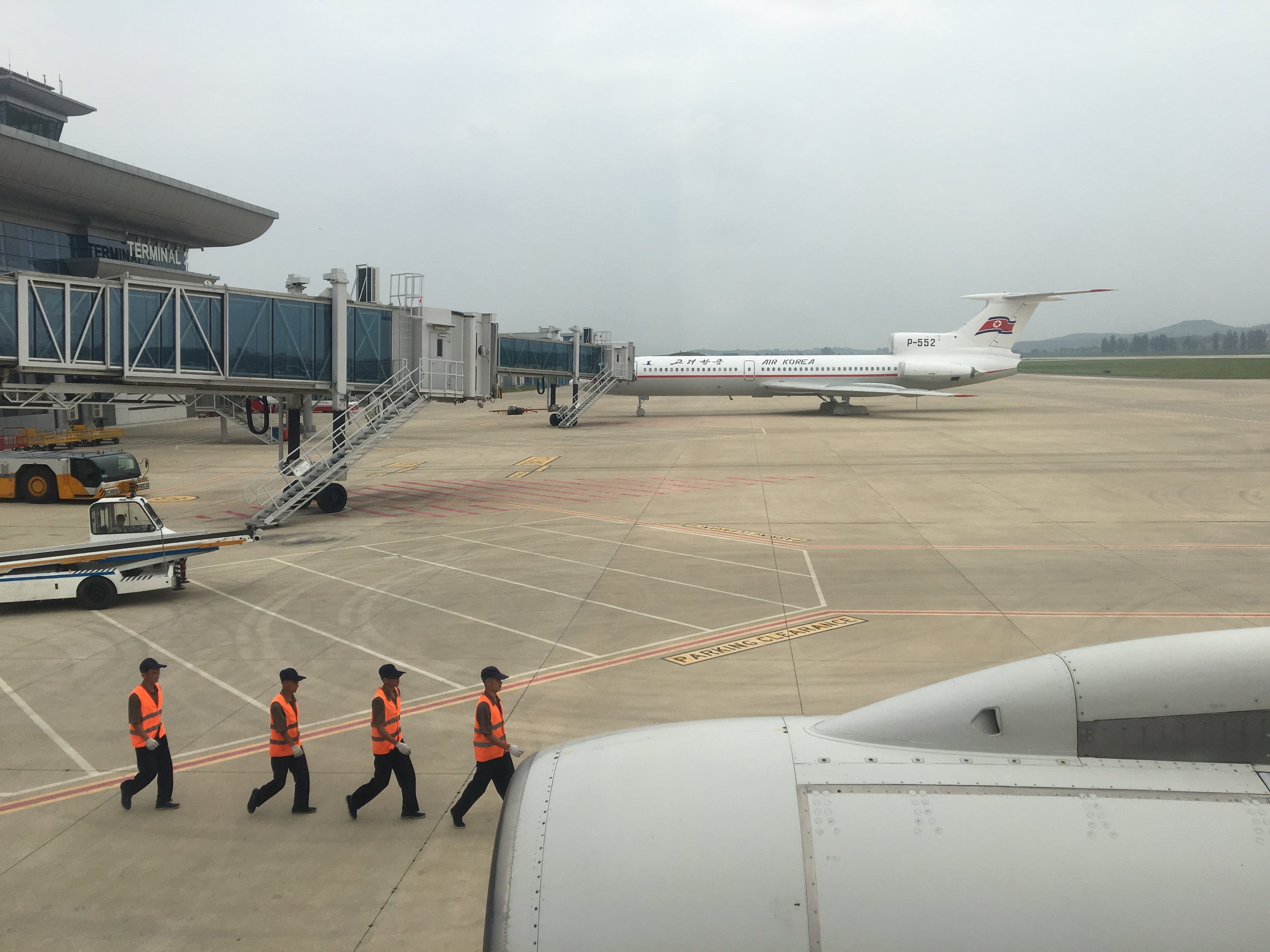Ground crew at the Pyongyang Sunan International Airport