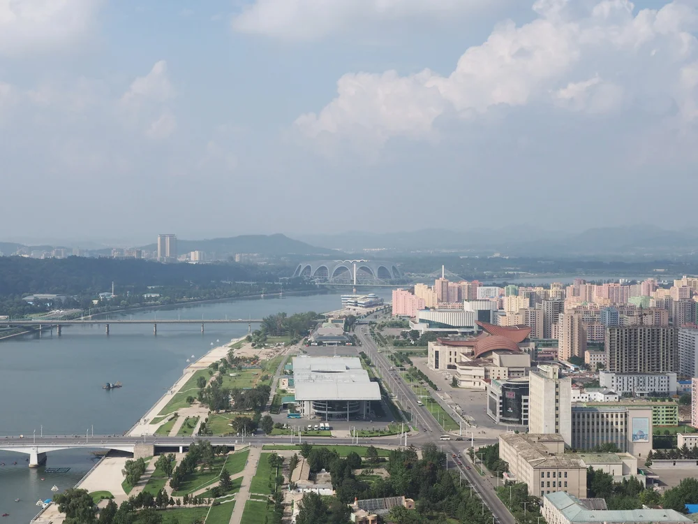  The Pyongyang Sports Stadium in the background 